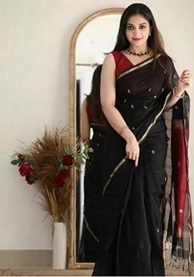 Black Woven Design Jacquard Saree Set
