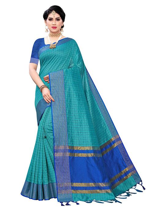 Sky Blue Woven Jacquard Saree Set