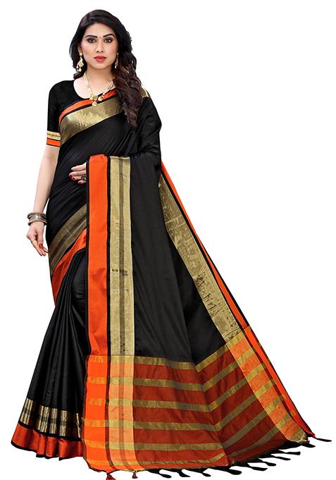Black Woven Jacquard Saree Set
