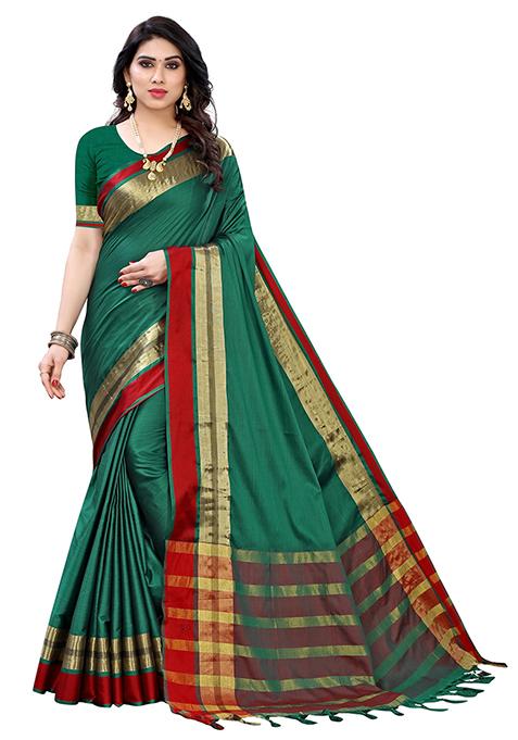 Green Woven Jacquard Saree Set