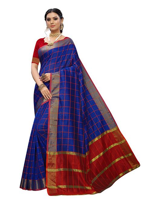 Navy Blue Woven Jacquard Saree Set