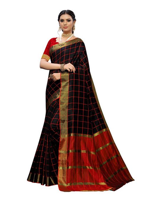 Black Woven Jacquard Saree Set