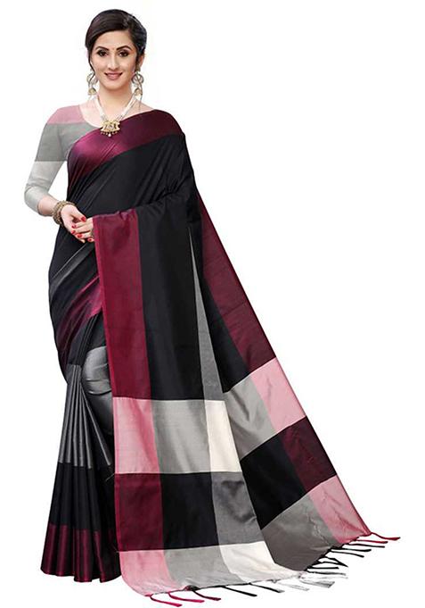 Black Woven Jacquard Saree Set