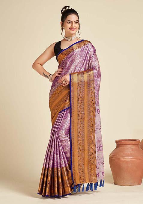Lavender Woven Jacquard Saree Set