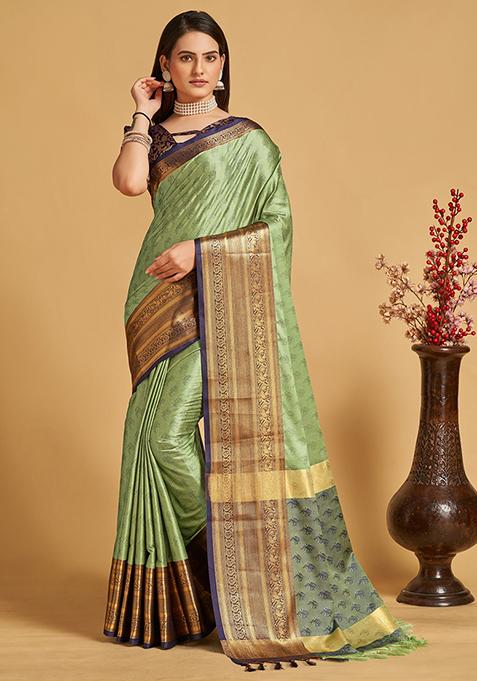 Green Woven Jacquard Saree Set