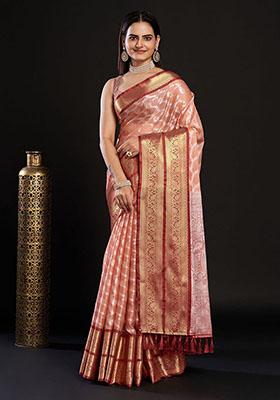 Light Peach Woven Jacquard Saree Set