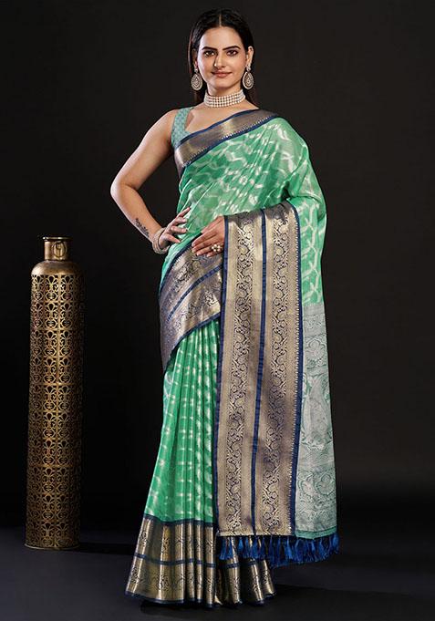 Green Woven Jacquard Saree Set