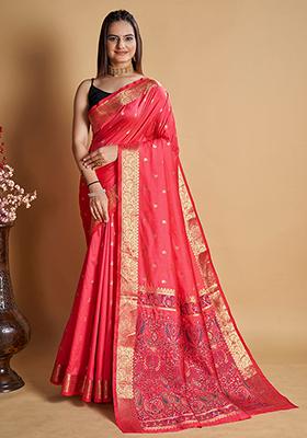 Light Peach Woven Jacquard Saree Set
