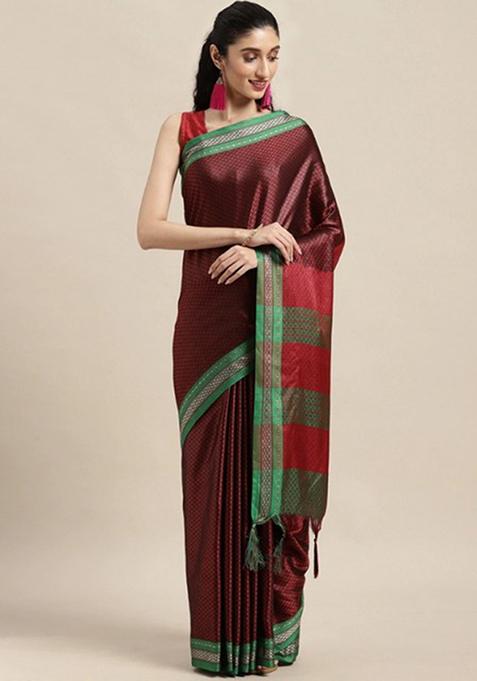 Red Woven Jacquard Saree Set