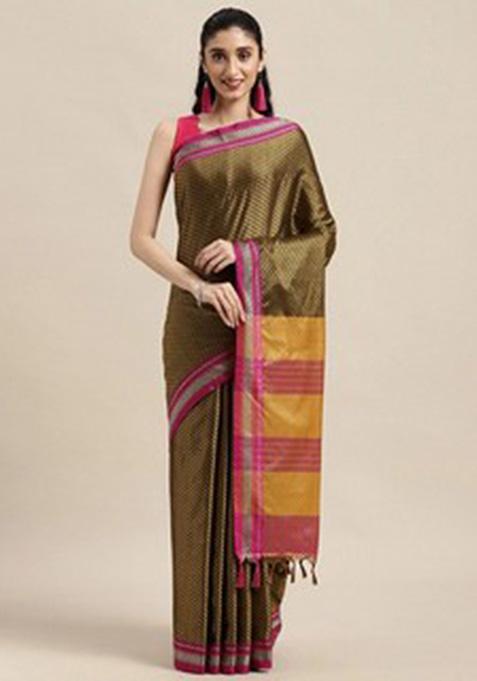 Yellow Woven Jacquard Saree Set