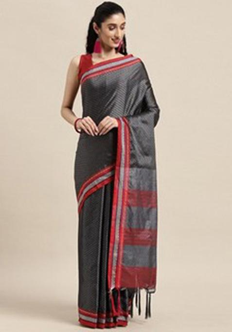 Light Grey Woven Jacquard Saree Set