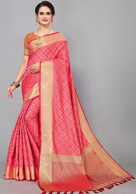 Light Peach Woven Jacquard Saree Set