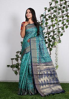 Sky Blue Woven Jacquard Saree Set