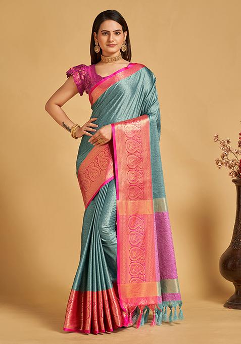 Sky Blue Woven Jacquard Saree Set