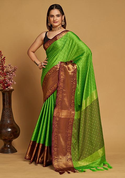 Green Woven Jacquard Saree Set