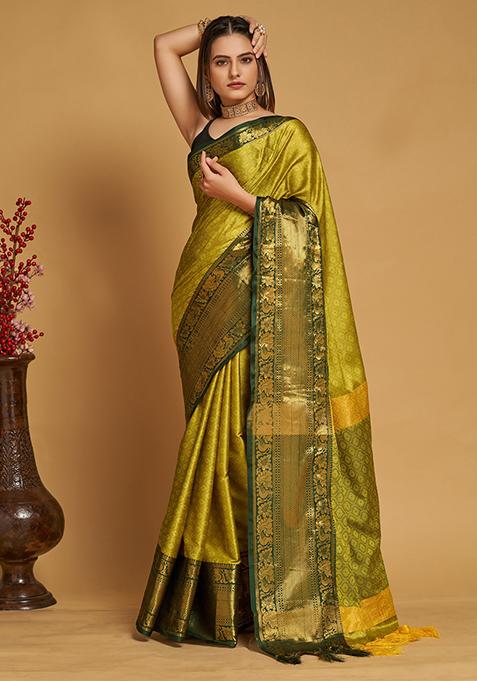 Green Woven Jacquard Saree Set
