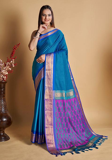 Sky Blue Woven Jacquard Saree Set