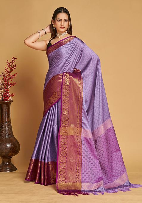 Lavender Woven Jacquard Saree Set