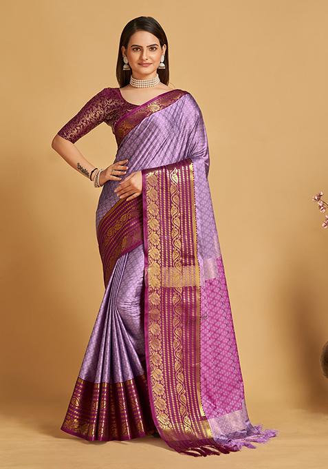 Lavender Woven Jacquard Saree Set