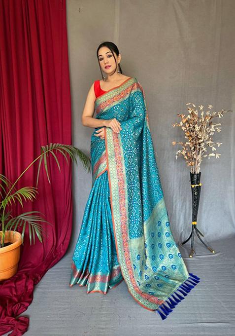 Sky Blue Woven Jacquard Saree Set