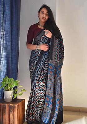 Multicolor Printed Cotton Saree Set