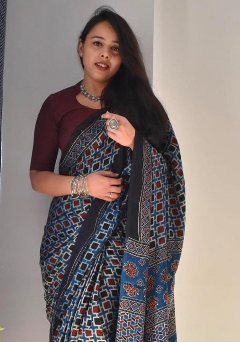 Multicolor Printed Cotton Saree Set