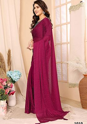 Pink Embroidered Chiffon Saree Set