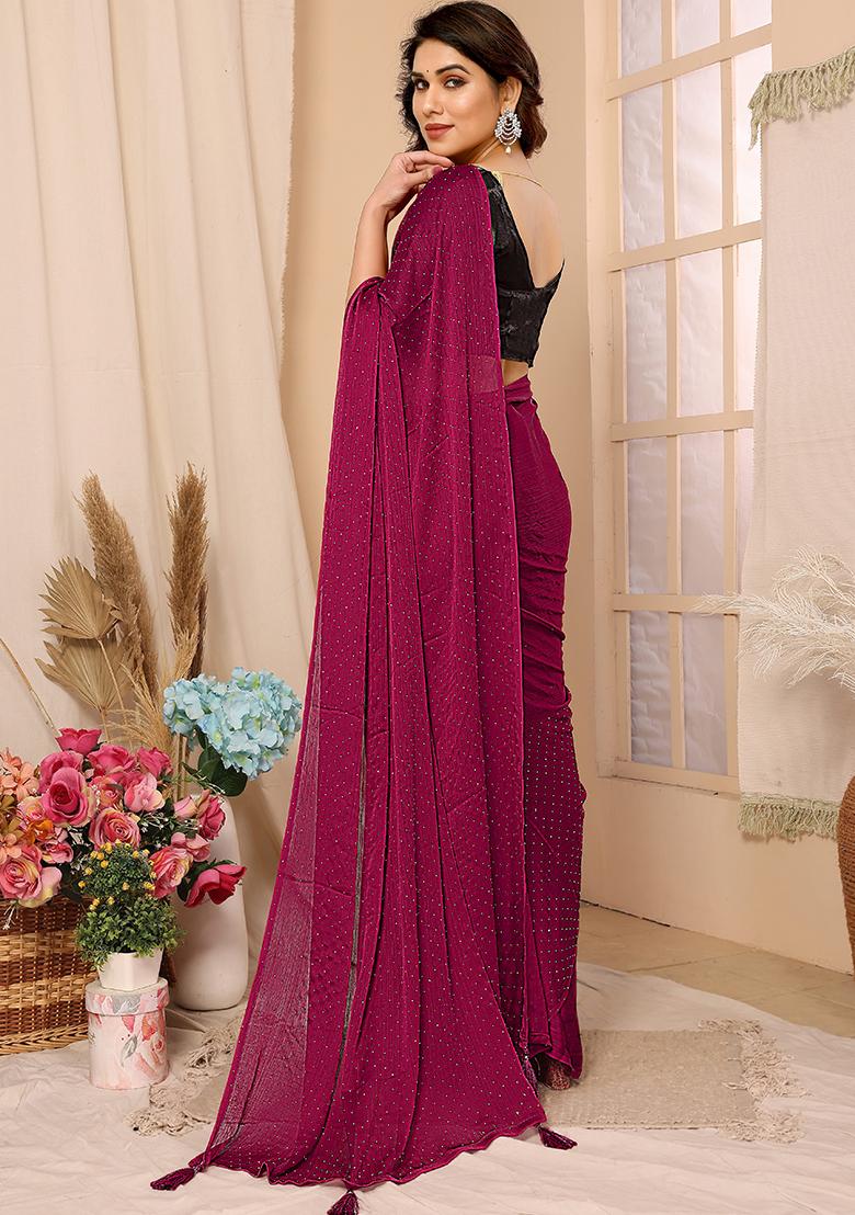 Pink Embroidered Chiffon Saree Set
