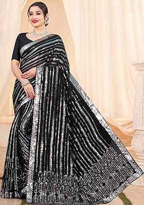 Black Embroidered Georgette Saree Set