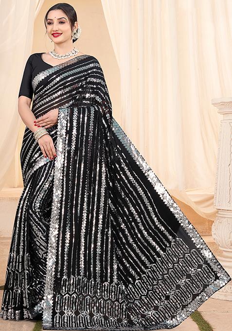 Black Embroidered Georgette Saree Set