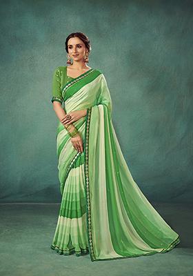 Olive Green Printed Chiffon Saree Set