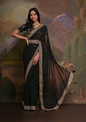 Black Embroidered Georgette Saree Set
