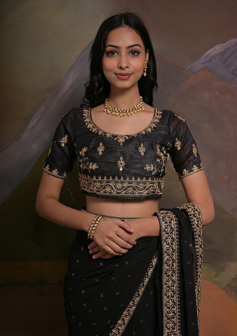 Black Embroidered Georgette Saree Set