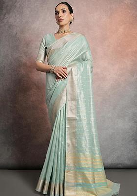 Sea Green Woven Silk Saree Set