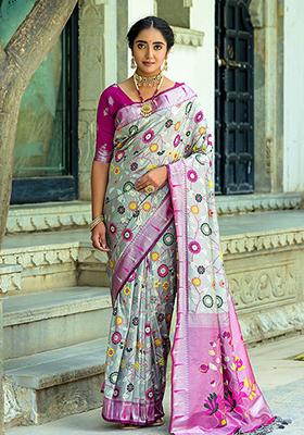 Green Woven Banarasi Silk Saree Set