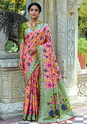 Orange Woven Banarasi Silk Saree Set