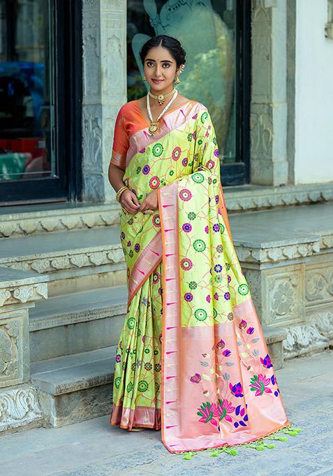 Green Woven Banarasi Silk Saree Set