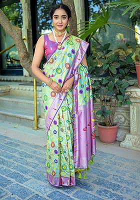 Sea Green Woven Banarasi Silk Saree Set