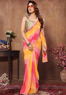 Multicolor Printed Georgette Saree Set