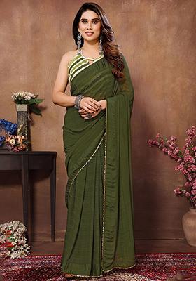 Green Printed Georgette Saree Set