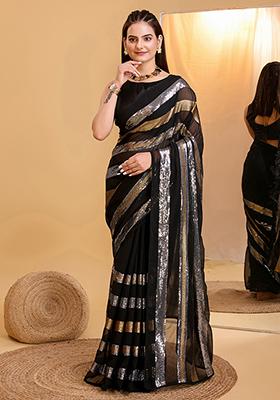 Black Embroidered Georgette Saree Set