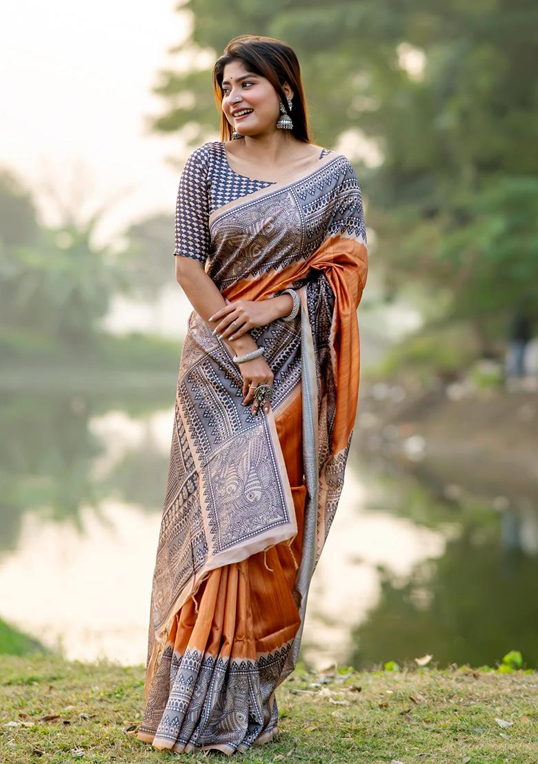 Yellow Woven Silk Saree Set