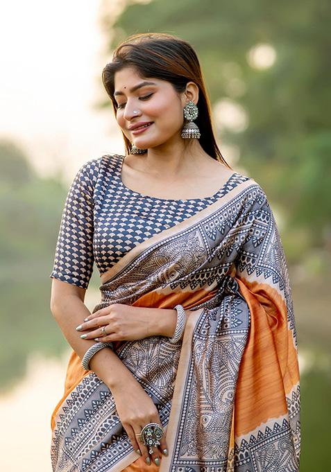 Yellow Woven Silk Saree Set