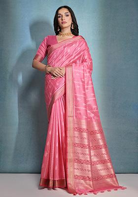 Red Woven Silk Saree Set