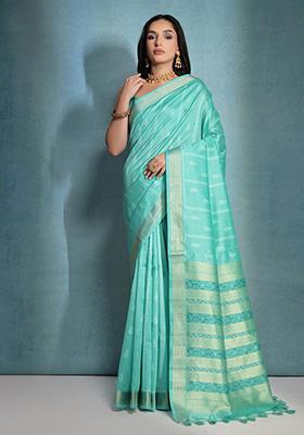 Sea Green Woven Silk Saree Set