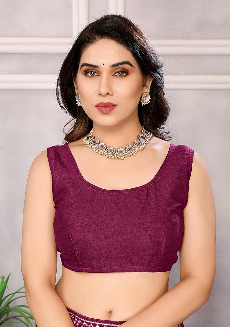 Wine Embroidered Net Saree Set