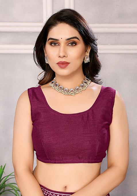 Wine Embroidered Net Saree Set