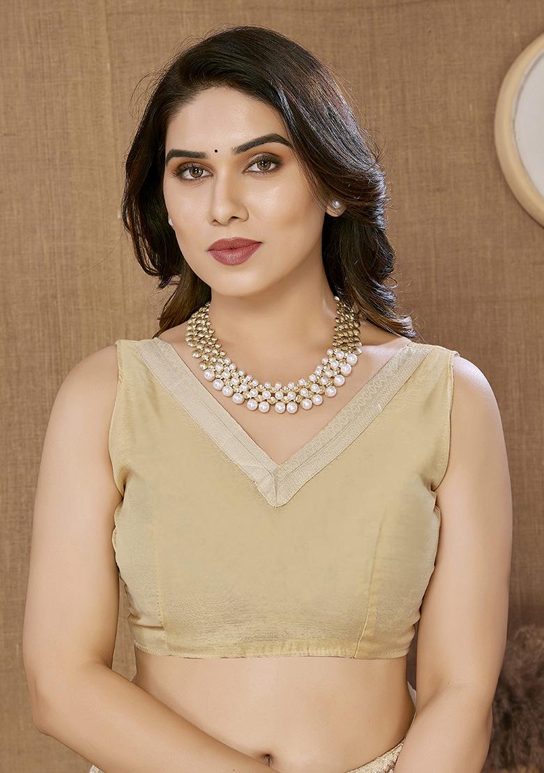 Beige Embroidered Net Saree Set - Indya