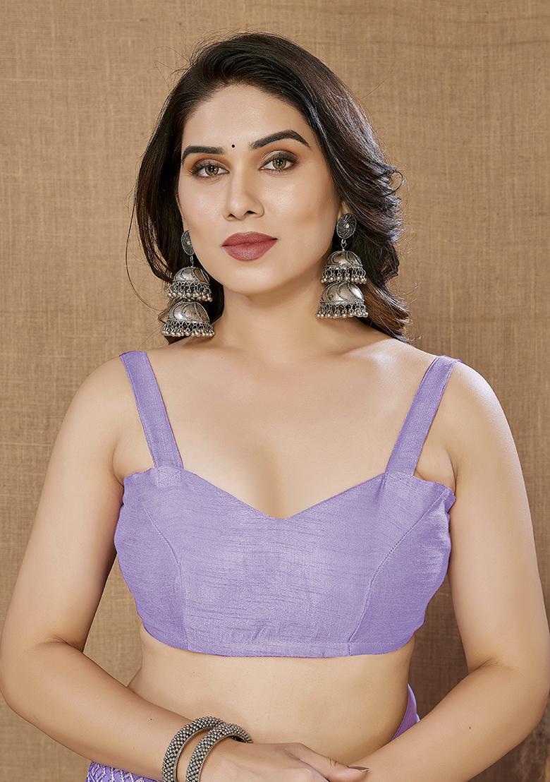 Violet Embroidered Net Saree Set