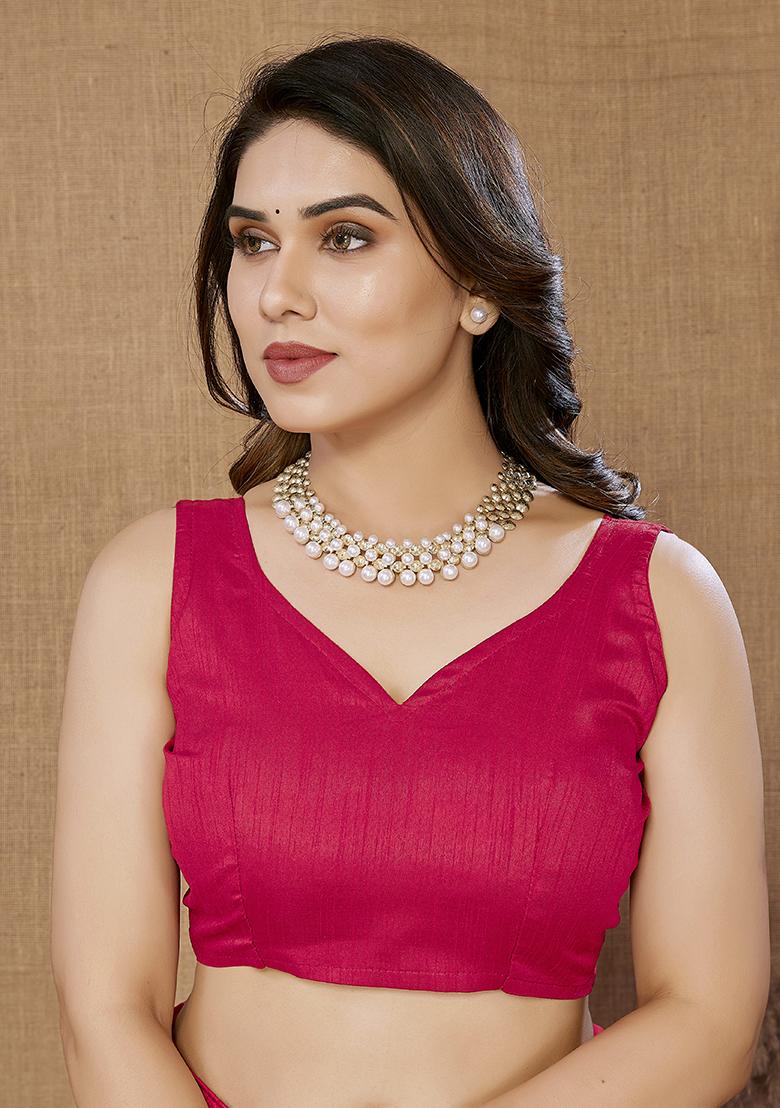 Pink Embroidered Net Saree Set